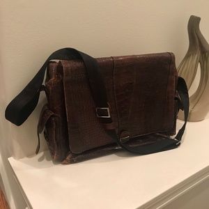 Bosca Brown Crocodile-Embossed Briefcase